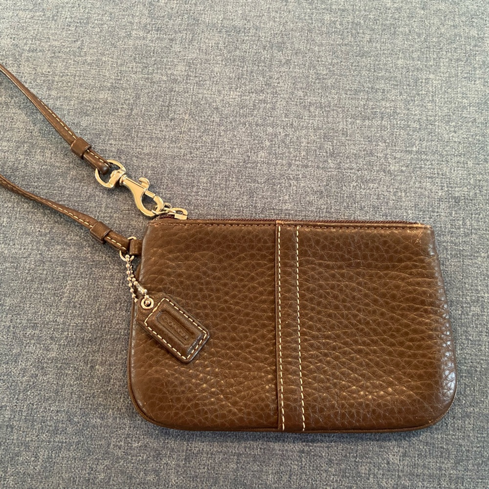Coach, Brown Leather Wristlet